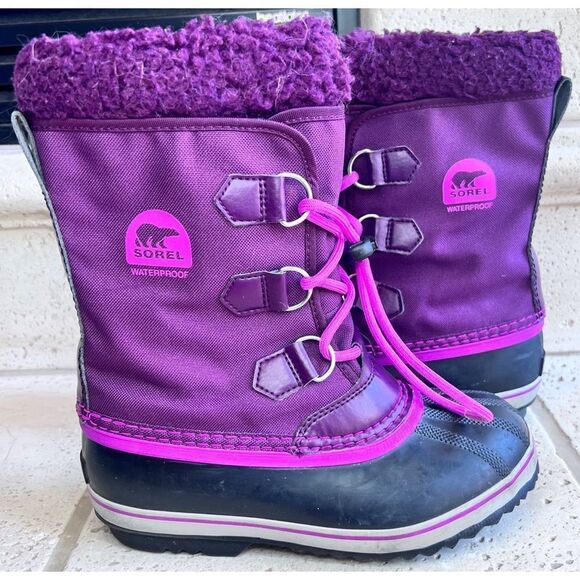 Sorel Youth Yoot PAC Nylon Boots Waterproof Purple Pink Colorblock Pattern Sz 4 - Picture 7 of 13